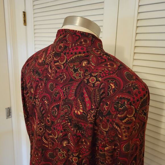 90s Paisley Zip Jacket Deep Red Notations Petite L Shoulder Pads Waist Seam - Picture 6 of 9